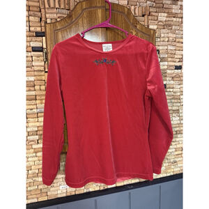 Vintage 90s Regatta Woman's Red Velvet Like Long Sleeve Shirt Size S